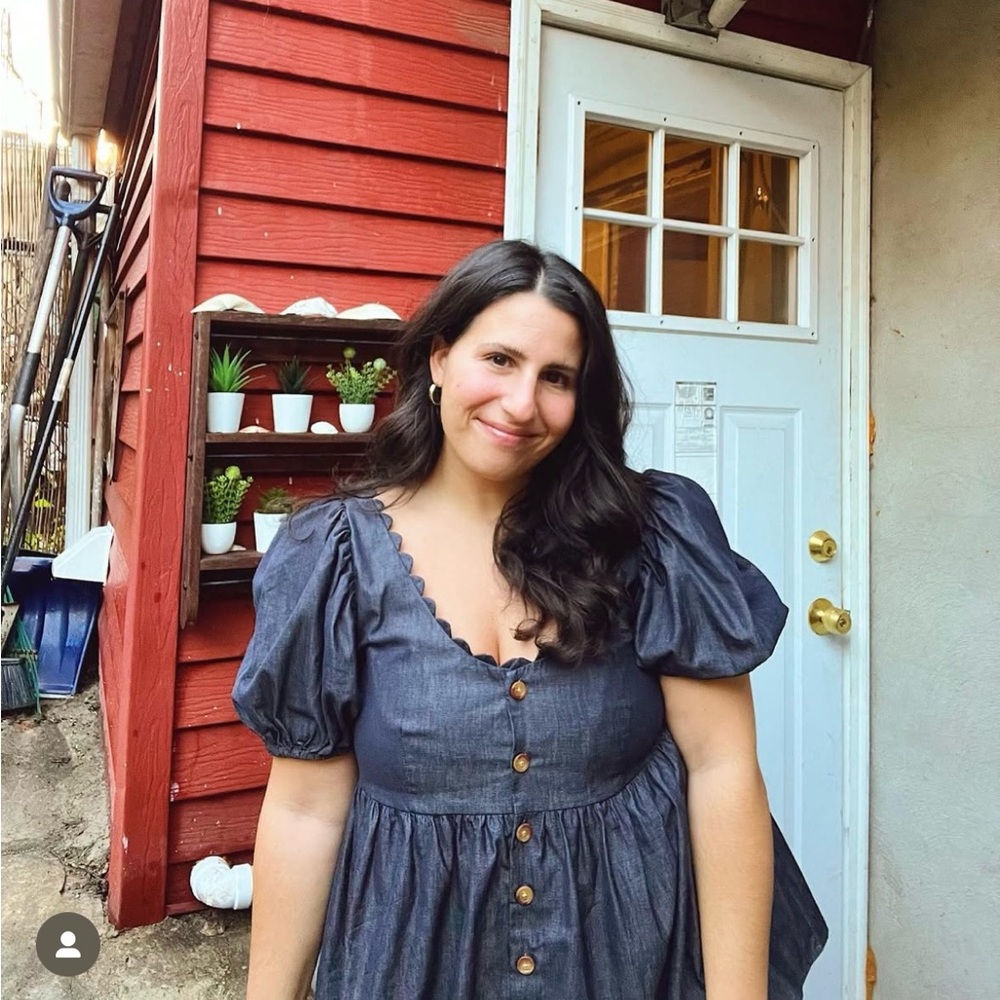 NWOT $35 Kika Vargas x Target Blue Scalloped Button-Front Puff Sleeves Blouse S